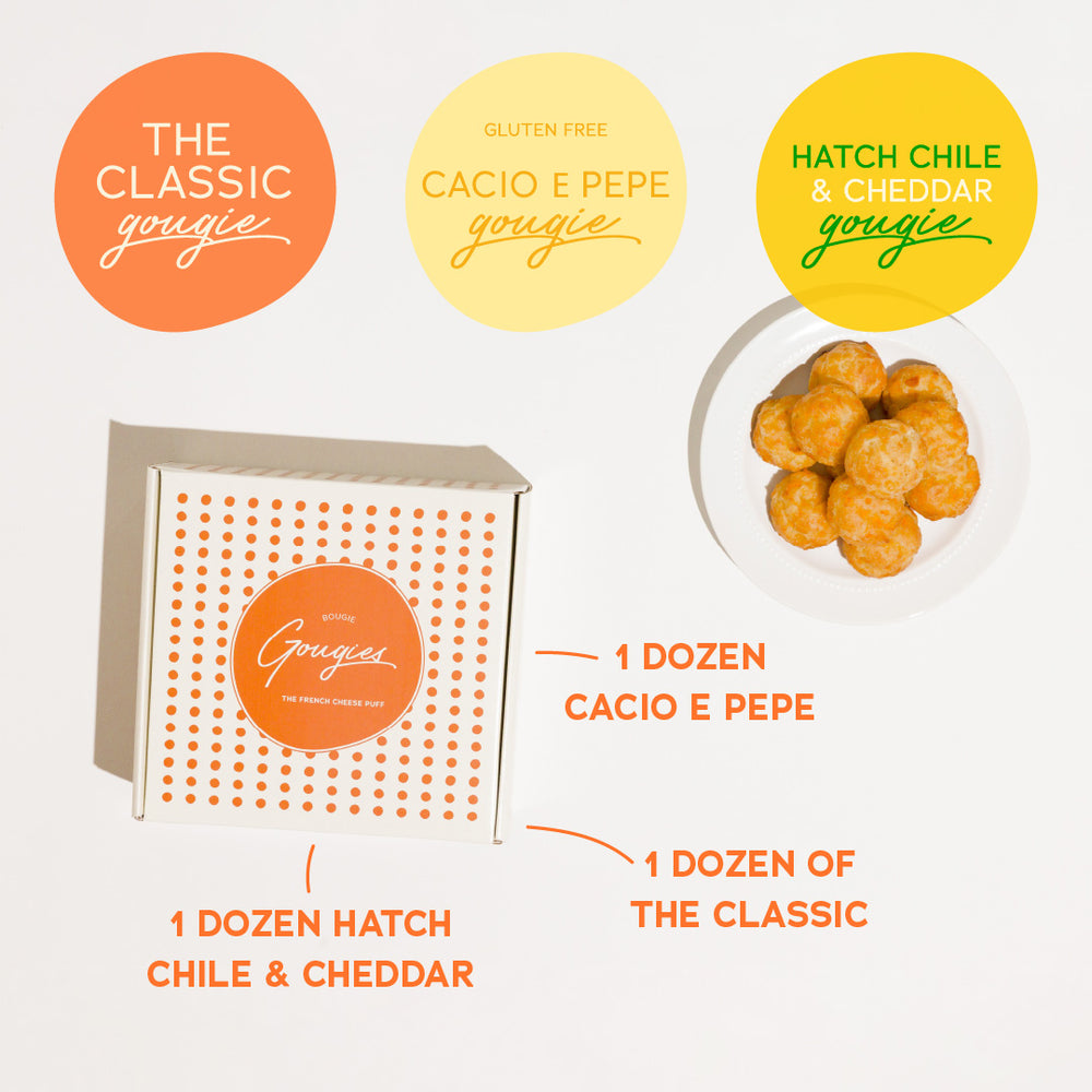 The Classic Gougie - Gluten Free Cacio e Pepe Gougie - Hatch Chile & Cheddar Gougie